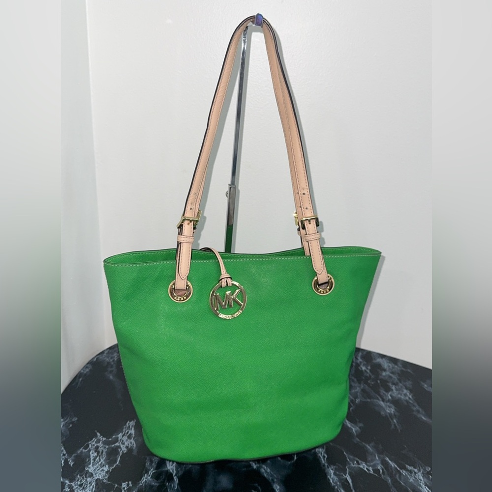 Michael Kors JS Travel Tote Multifunction Green Leather Medium Bag AUTHENTIC - Picture 2 of 13
